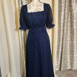 Women's Solid Color Square Neck Short Sleeve Dress Maxi for Women in Navy Blue